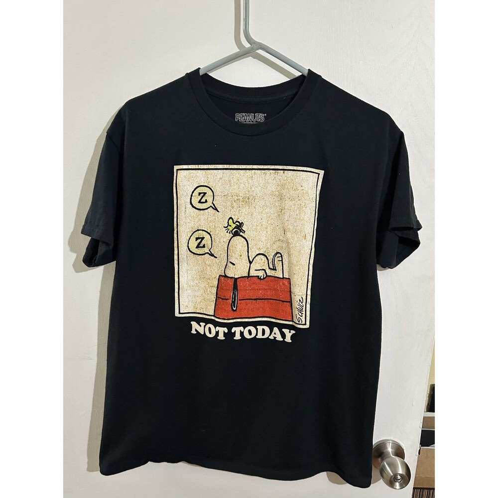 Hybrid Unisex M Black Peanuts Snoopy Woodstock Graphic Tee Crew Neck Cotton